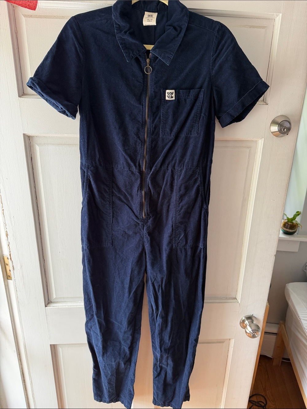 Lucy & Yak Navy Short-Sleeve Zip-Front Mini Corduroy Jumpsuit